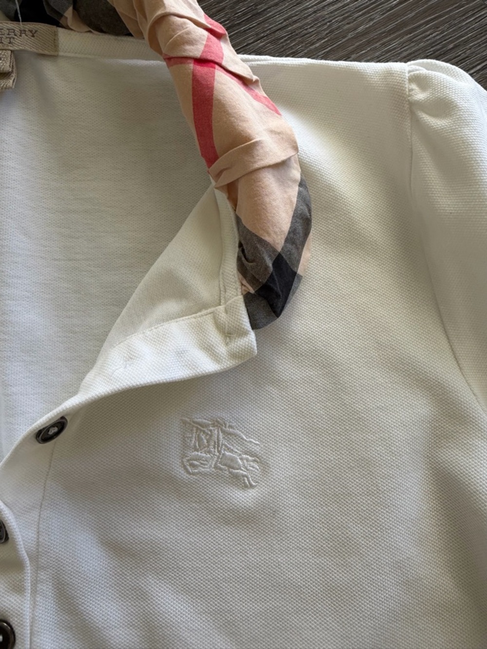 Burberry Brit White Top with Iconic Check Trim - Picture 3 of 6